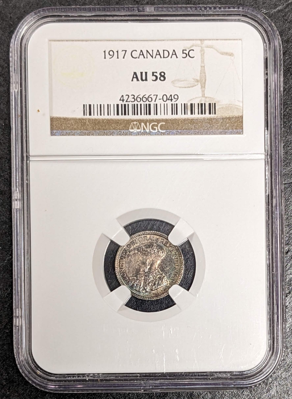 1917 Canada Silver George V 5 Cent NGC AU 58