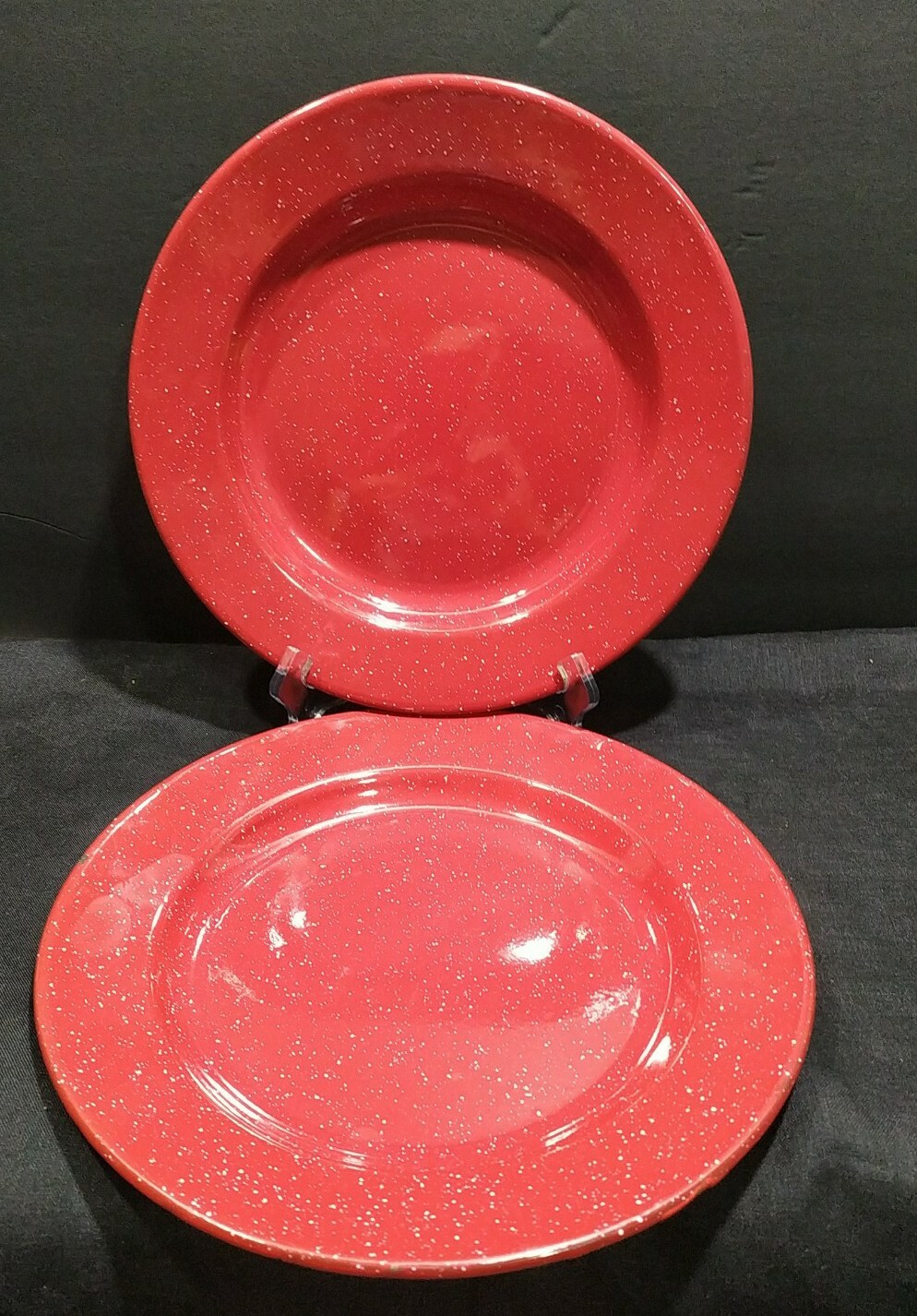 Lot 2 Coleman Red Speckled Enamel Camping/Picnic replacement Plates