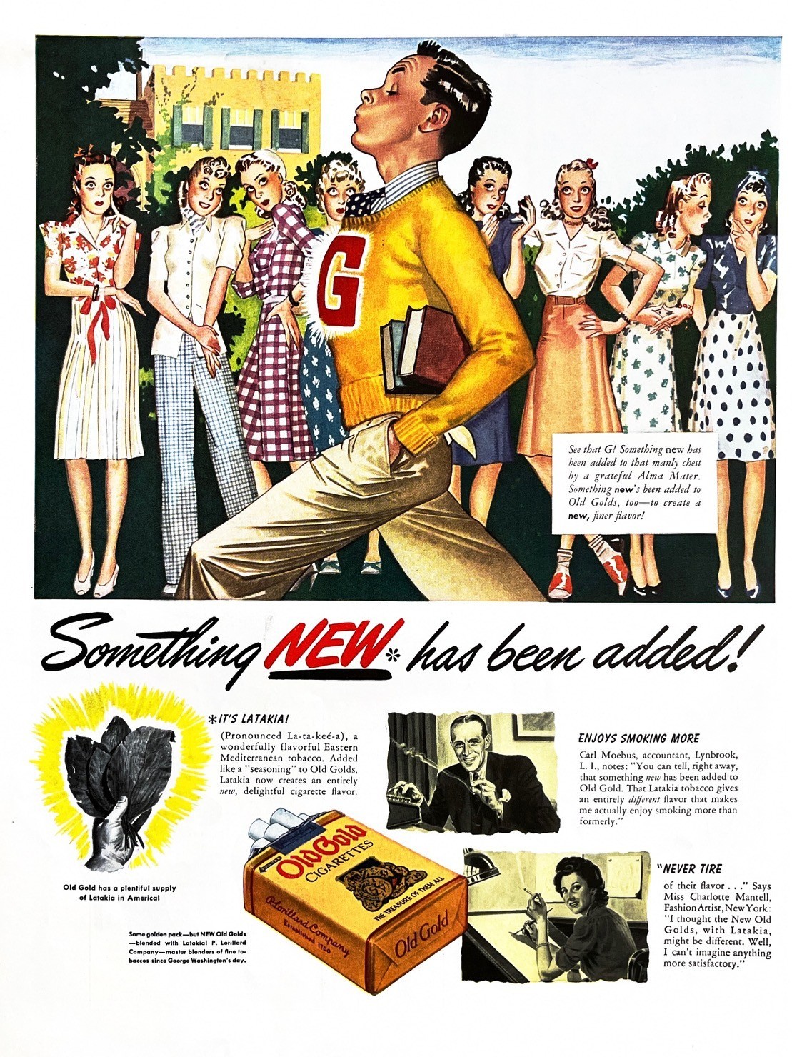 1941 OLD GOLD CIGARETTES Genuine Vintage Print Ad College High School Letter