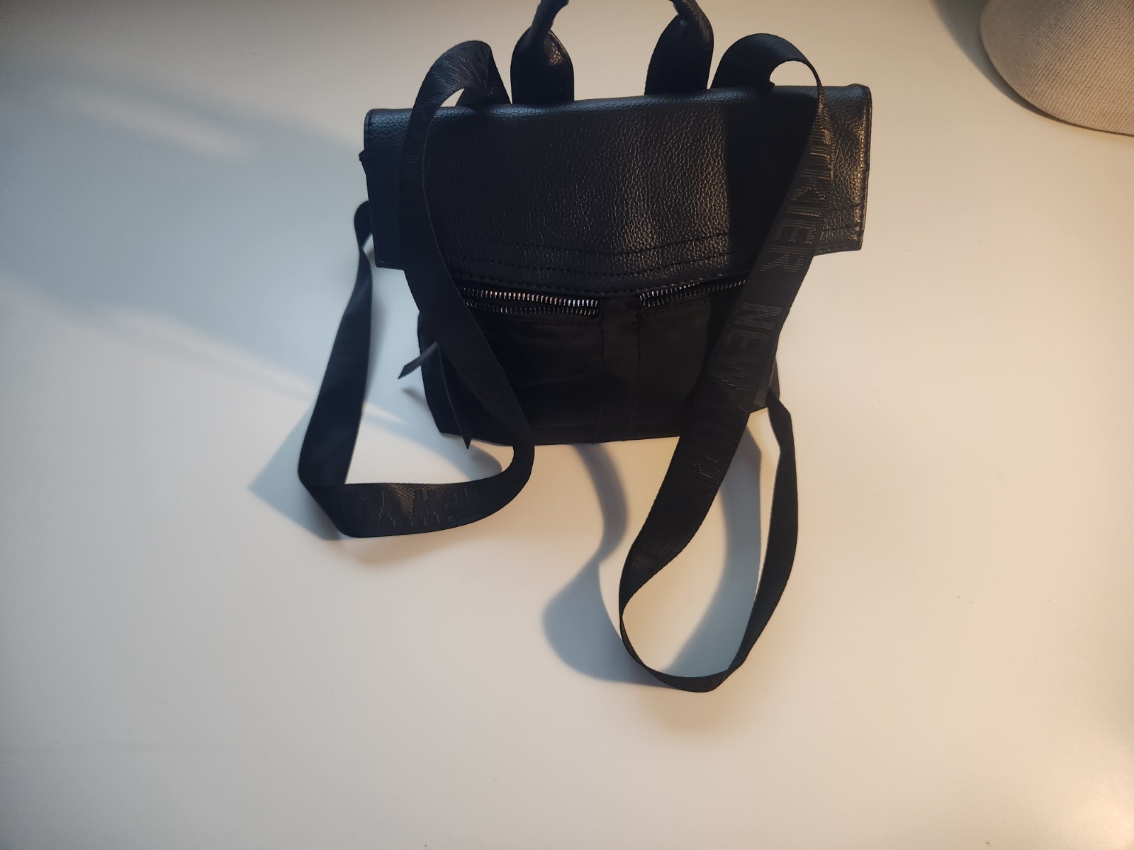 Botkier New York Black Mini Backpack Snap Closure Leather Nylon