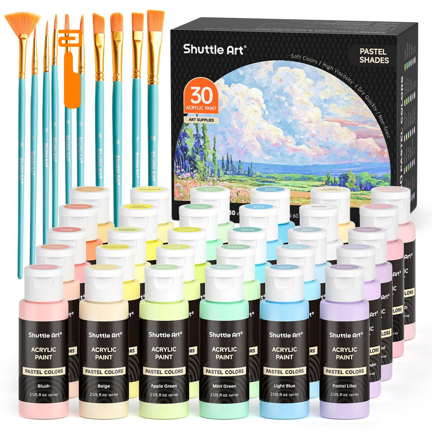 Shuttle Art 40 Pack Pastel Acrylic Paint Set, 30 2 Fl Oz (Pack of 30),