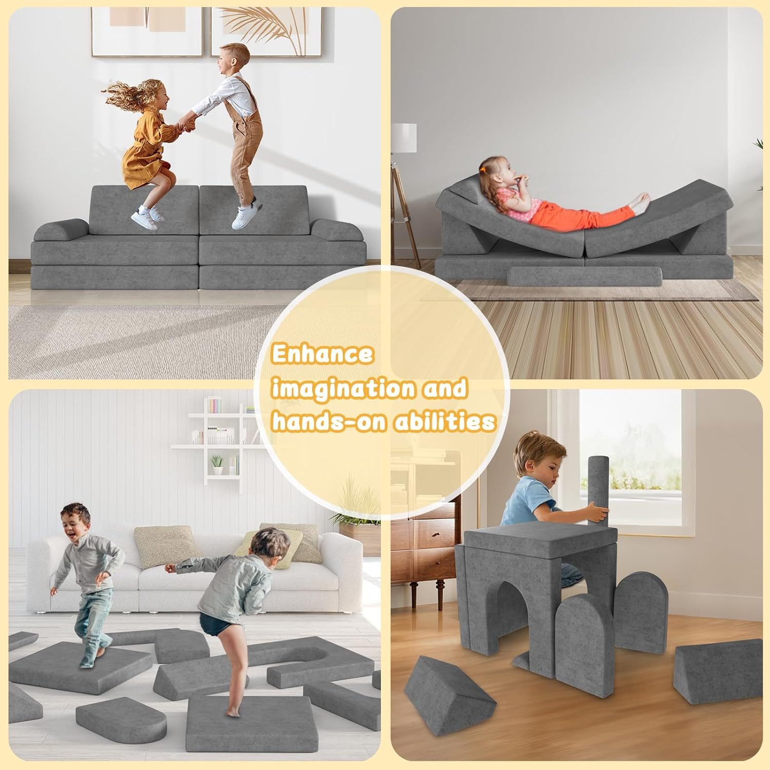 Modular Kids Play Couch 10PCS – Convertible Kids Sofa & Toddler Play Couch with