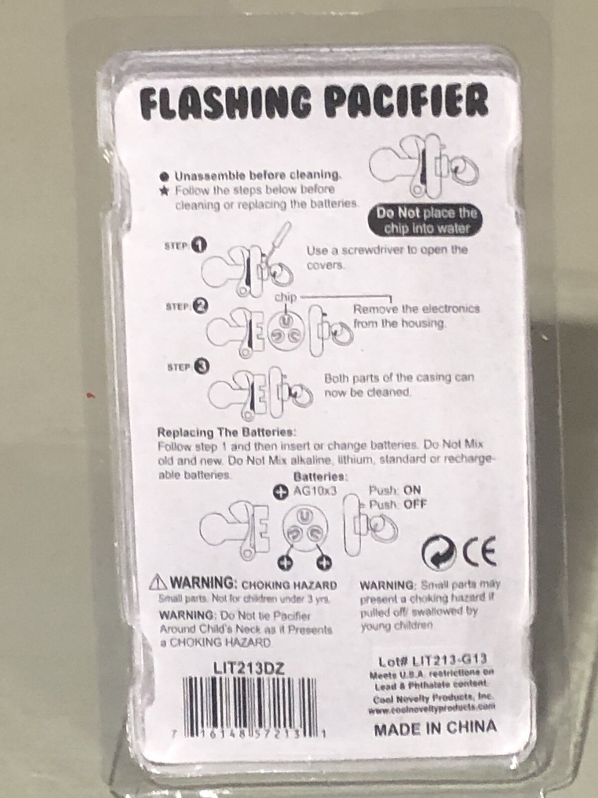 Flashing Pacifier Necklace - Clear NEW!