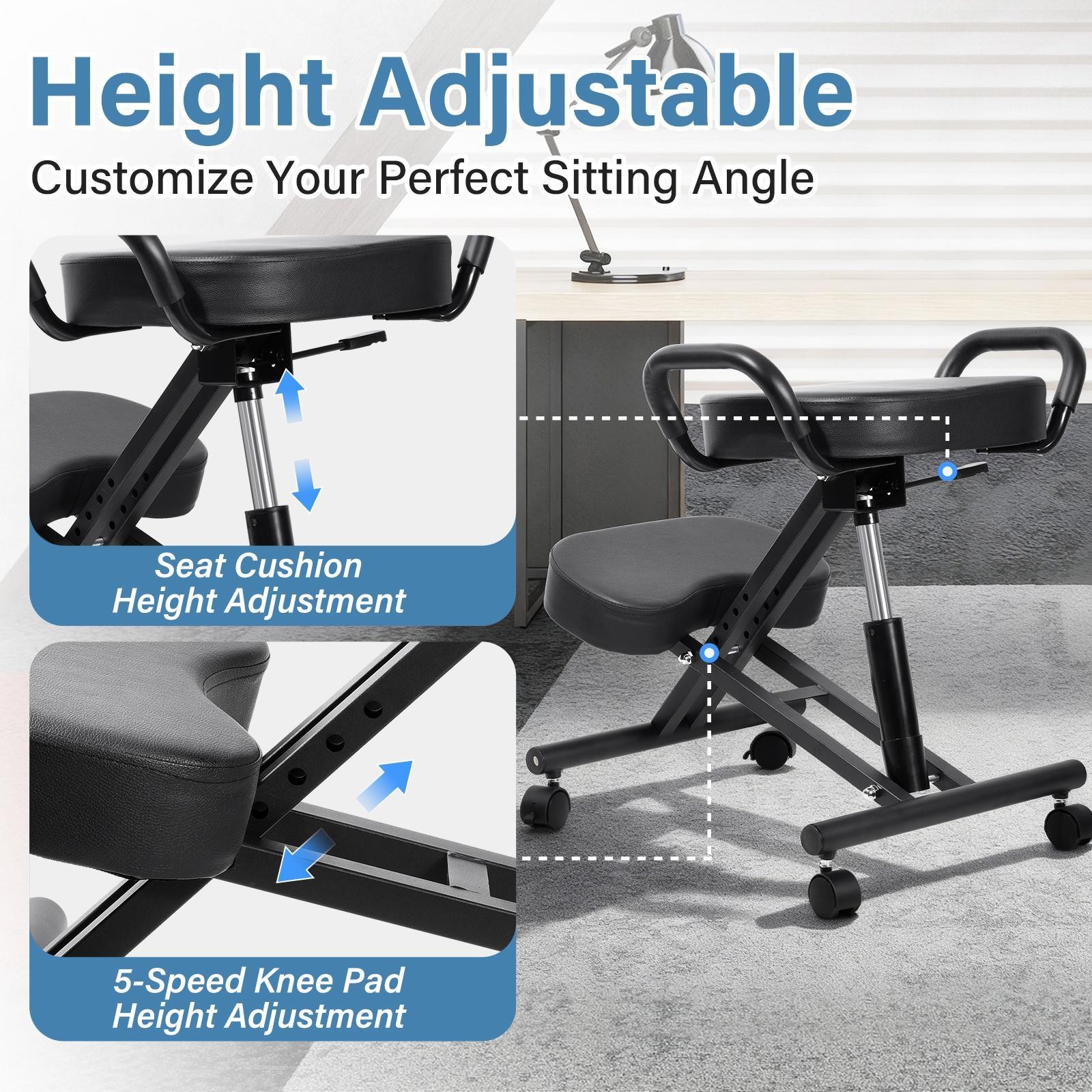 Ergonomic Kneeling Chair Adjustable Posture Chair Stool With Angled Seat Black