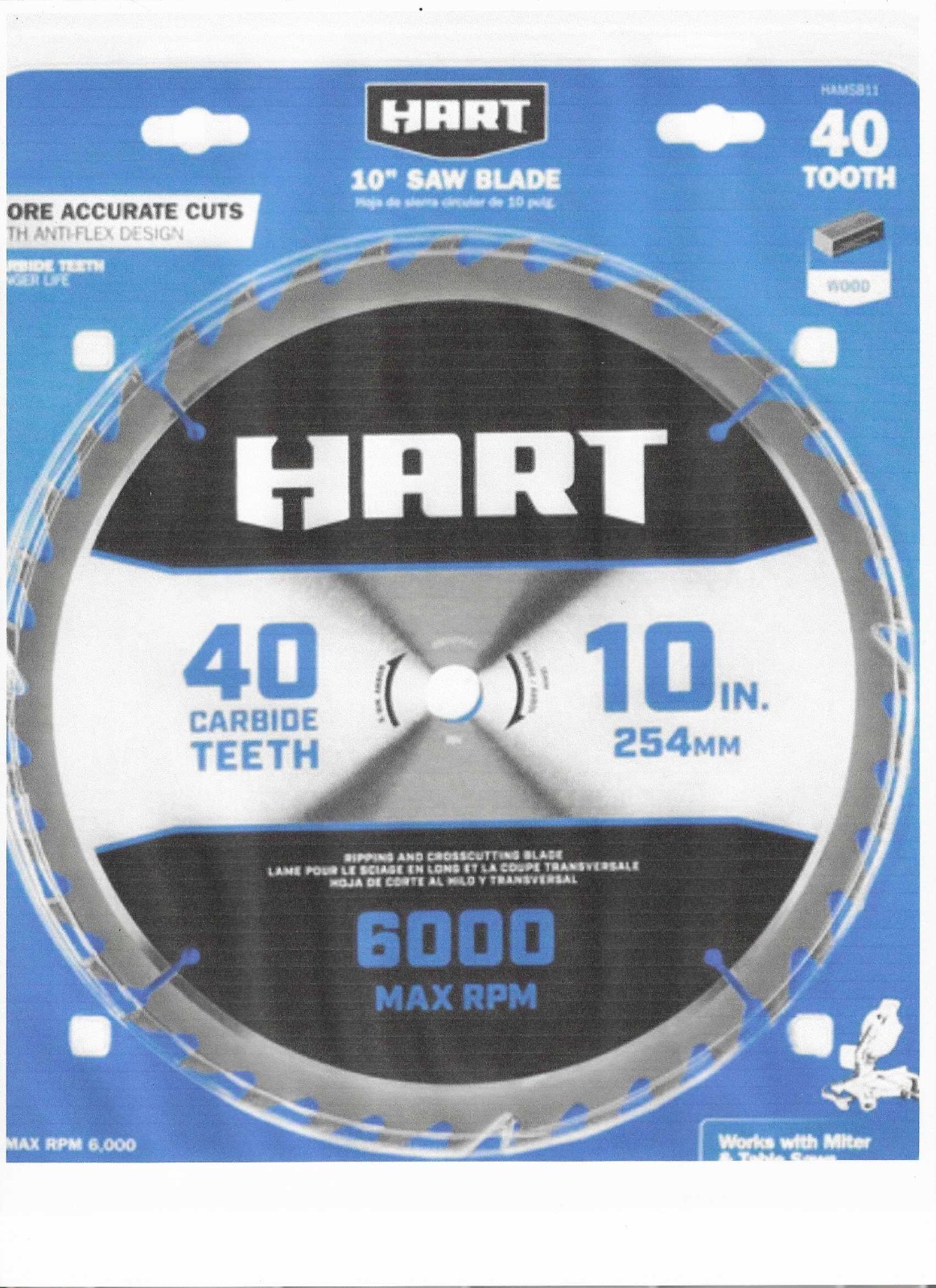 HART 10-Inch 40-Carbine Teeth Anti-Flex SAW BLADE ~ 6000-RPM ~ 5/8" Arbor