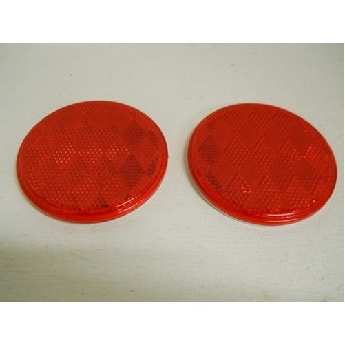 (2) Red 3" Round Truck Semi Trailer Mail Box Reflex Reflectors / Adhesive Back