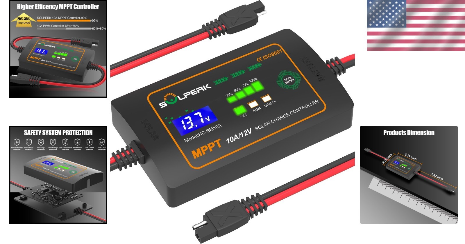 Compact 10A 12V Solar Charge Controller - Multi-Battery Compatibility & Safety