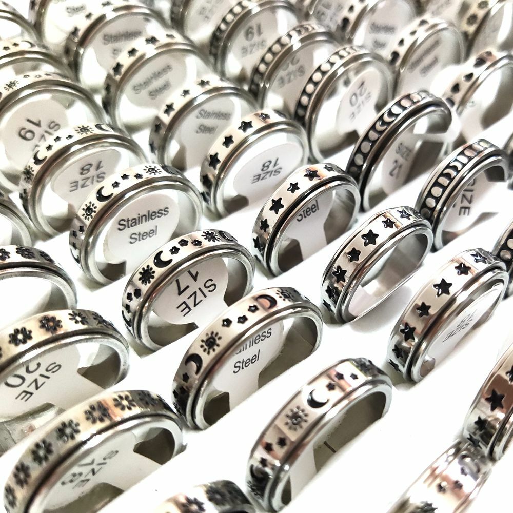 30pcs/lot Black Oil Filled Spinner Ring Style Mix 6mm Stainless Steel Spin Rings