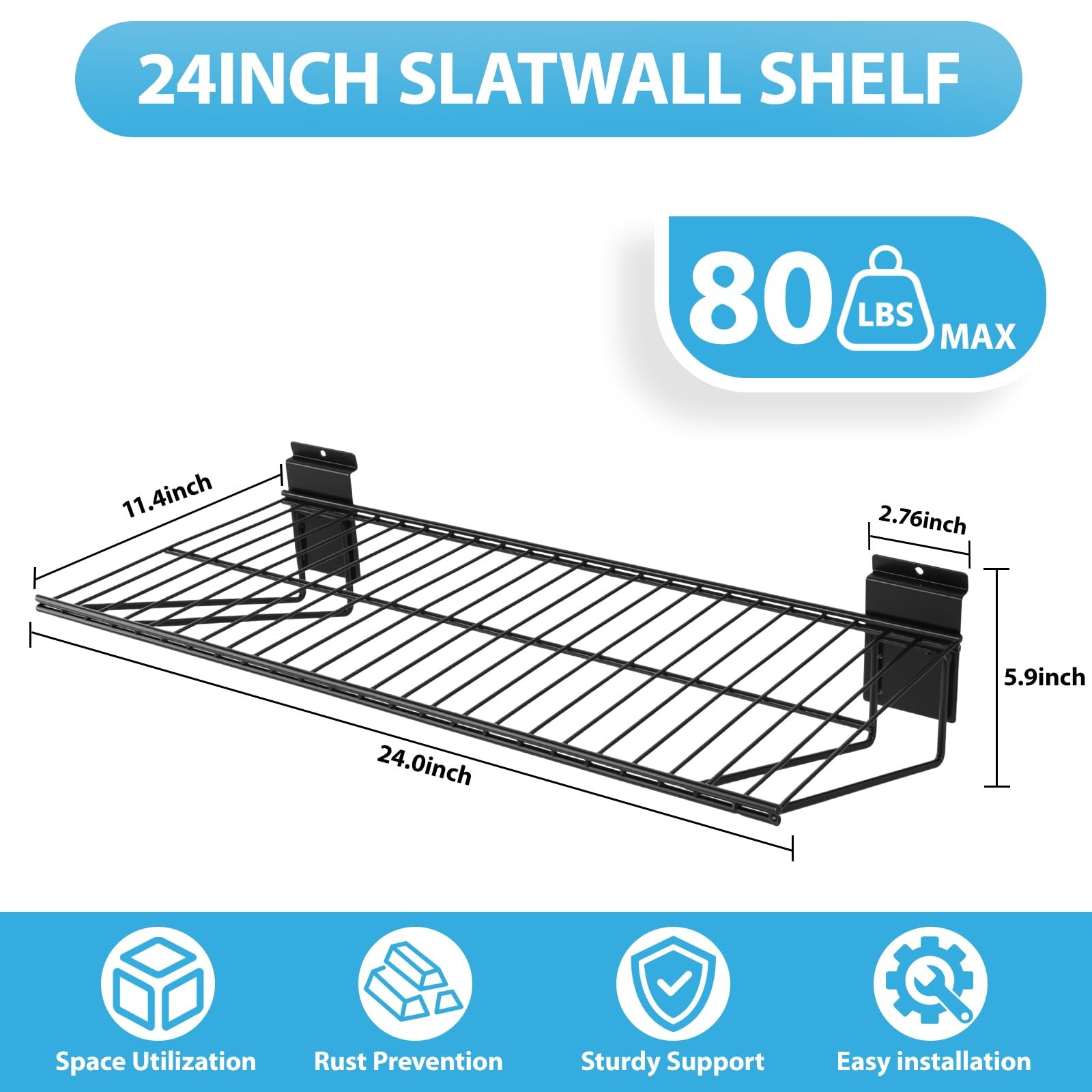Heavy Duty 24" Slat Wall Wire Shelves - 4 Pack Garage Storage Solution