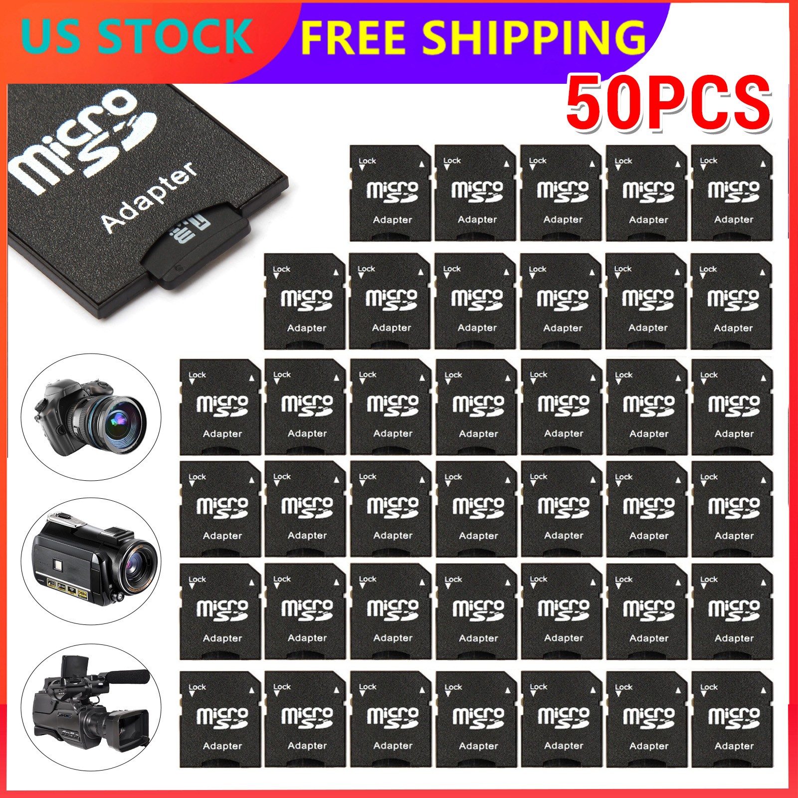50PCS Micro SD Adapter TransFlash TF To SD SDHC Memory Card Adapter Converter US