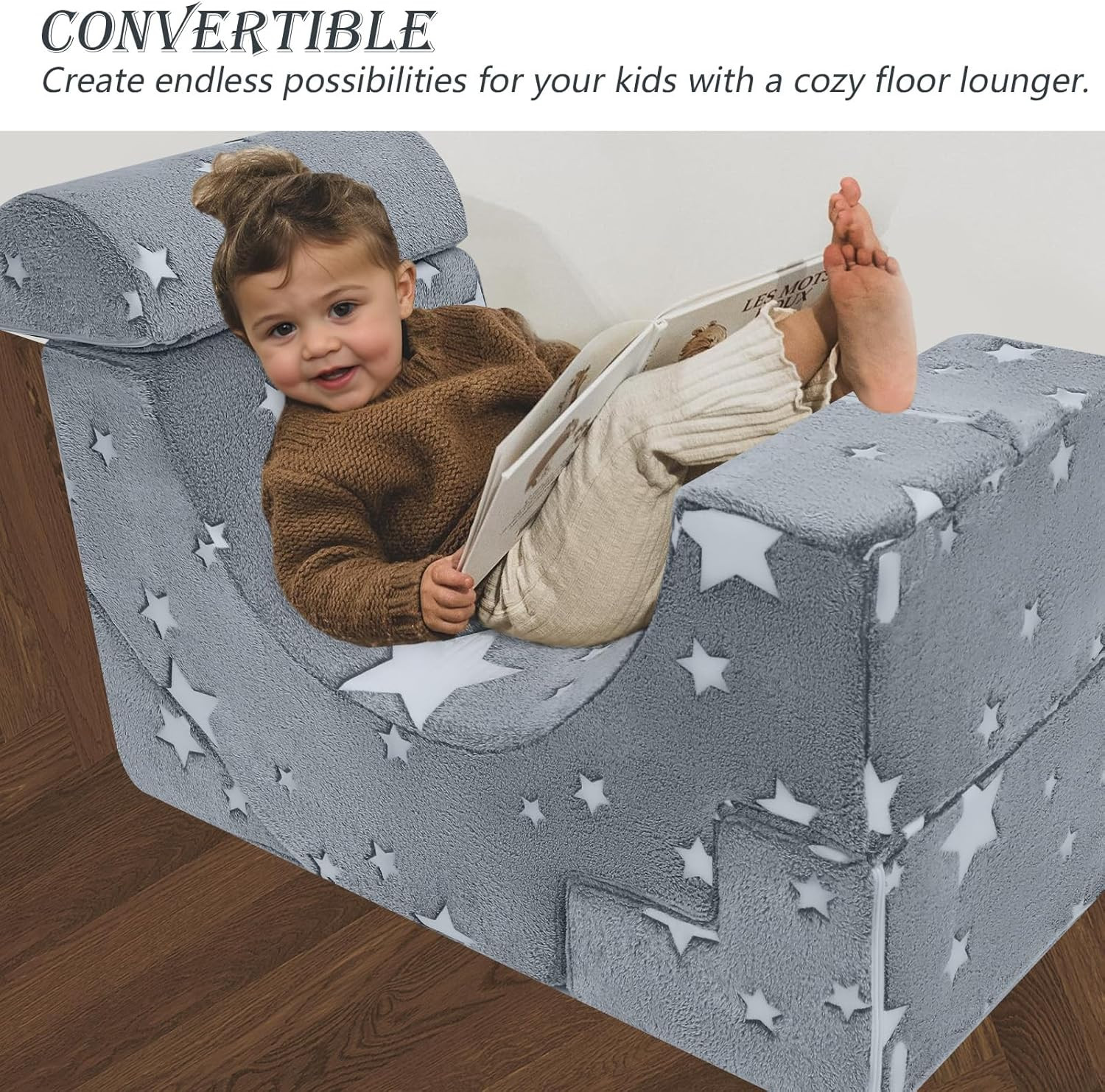Modular Toddler Foam Climbing Couch with Slide & Glow-in-the-Dark Stars
