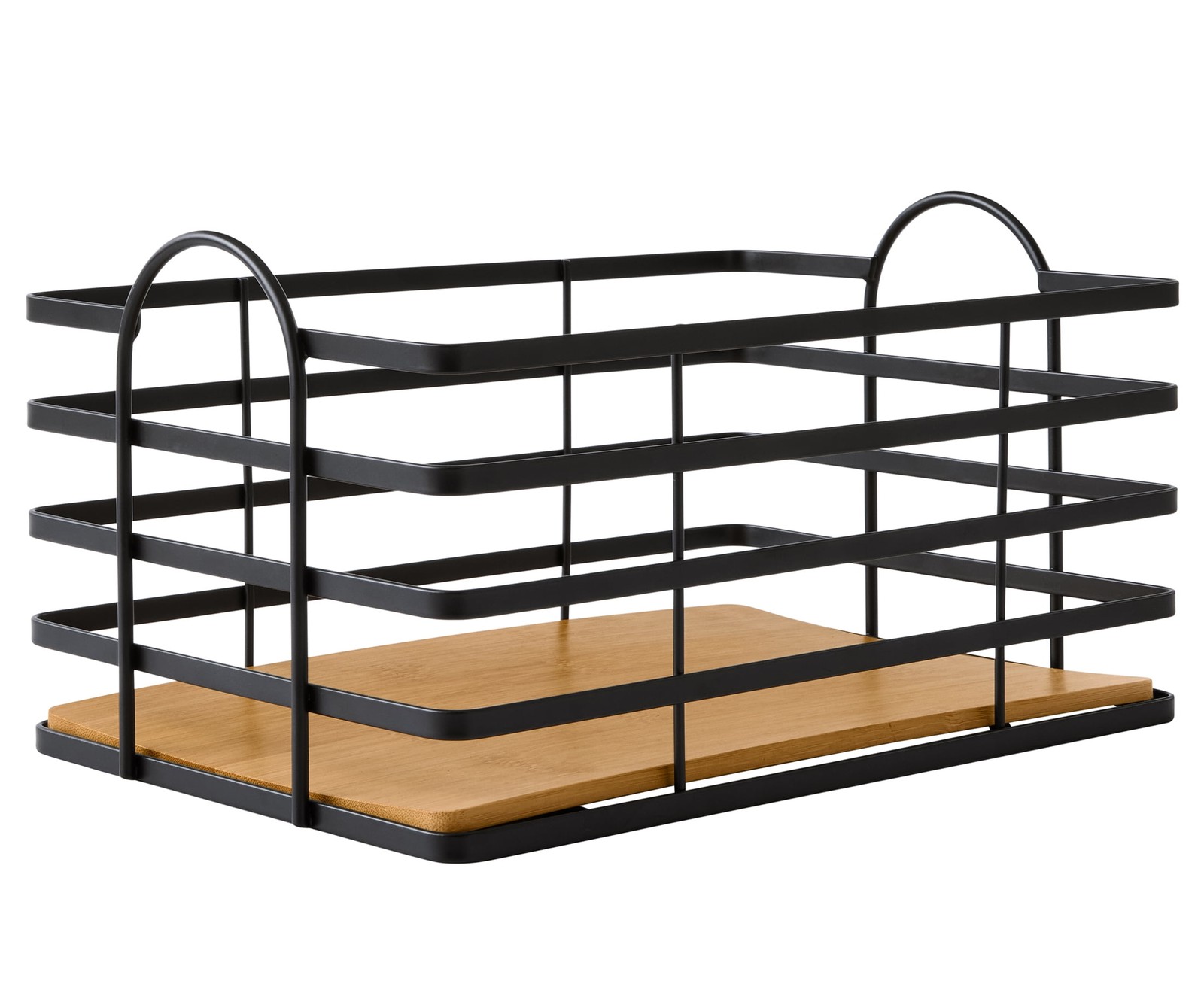 Better Homes & Gardens Matte Black Wire Basket with Bamboo Base