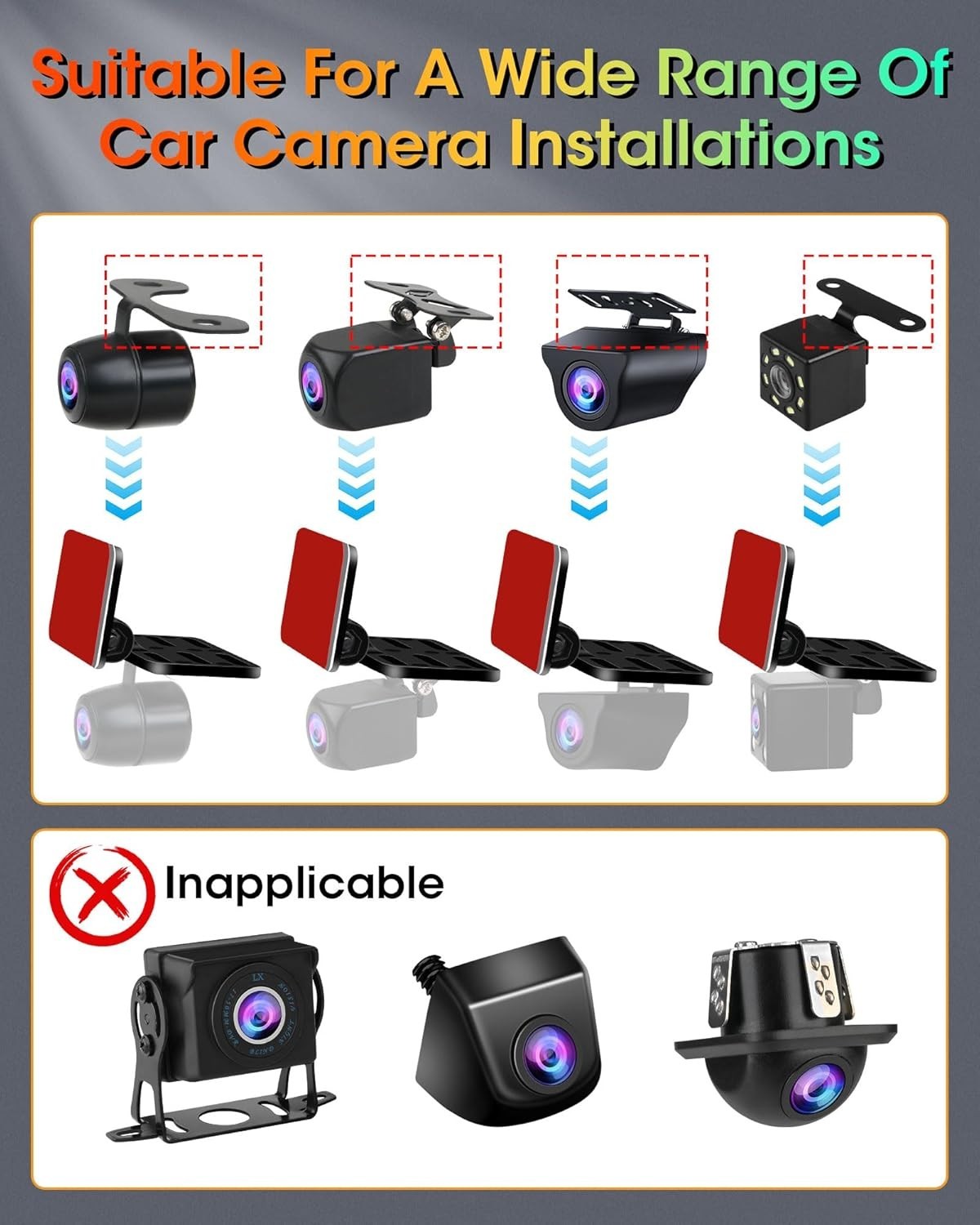 Adjustable Rear Camera Holder with Strong Adhesive & 180° Flexibility