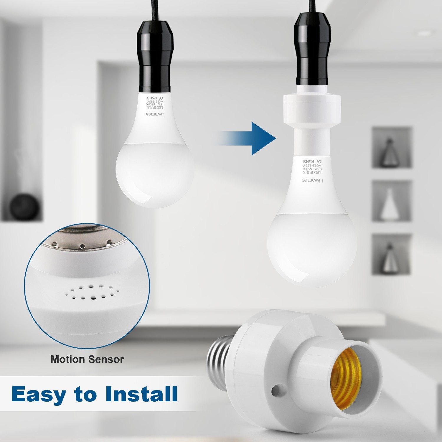 Radar Motion Sensor Bulb Holder - E26/27 LED Lamp Socket Base Adapter USA