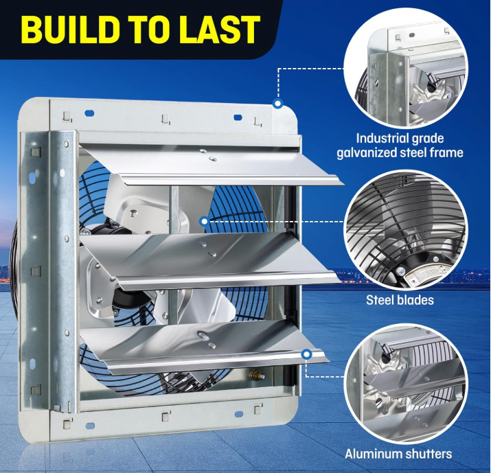 12" Wall Mounted Shutter Exhaust Fan, Automatic Shutter, with Thermostat