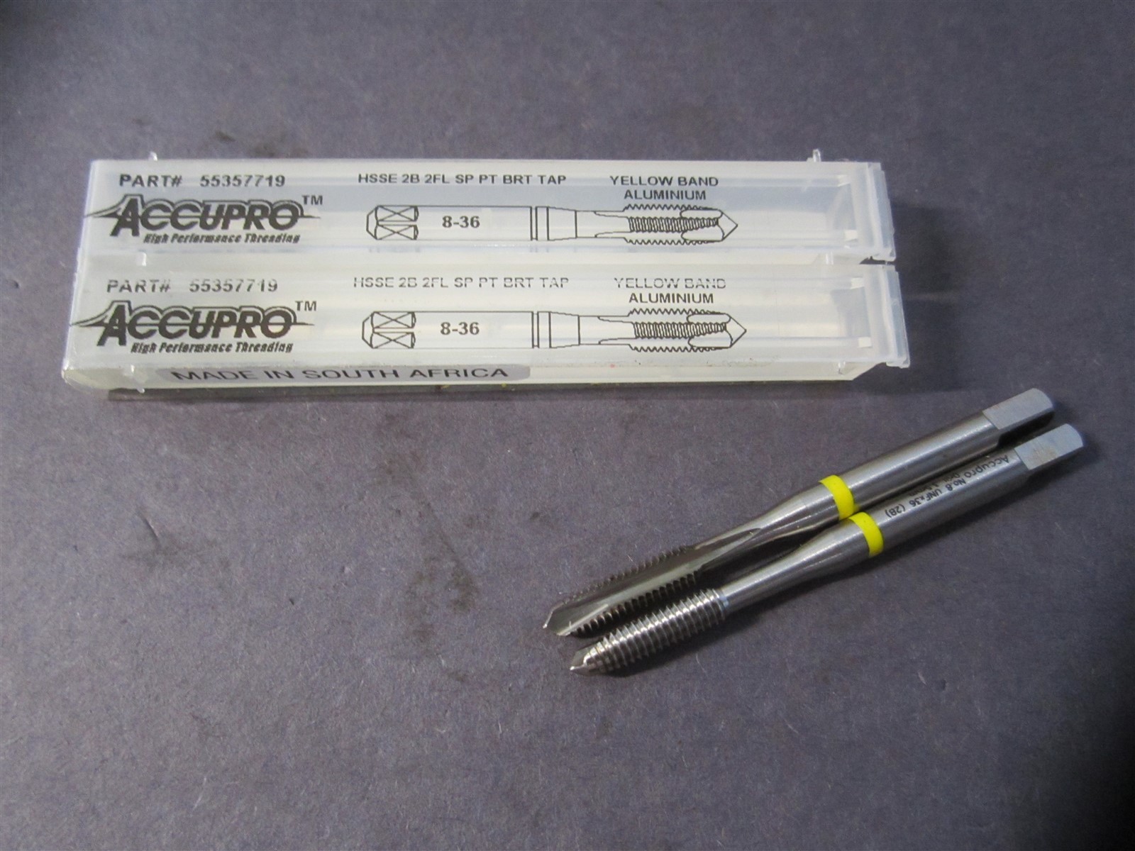 #8-36 UNF HSSE 2B Vanadium Yellow Band Aluminum Plug Chamfer Tap New - Lot of 2