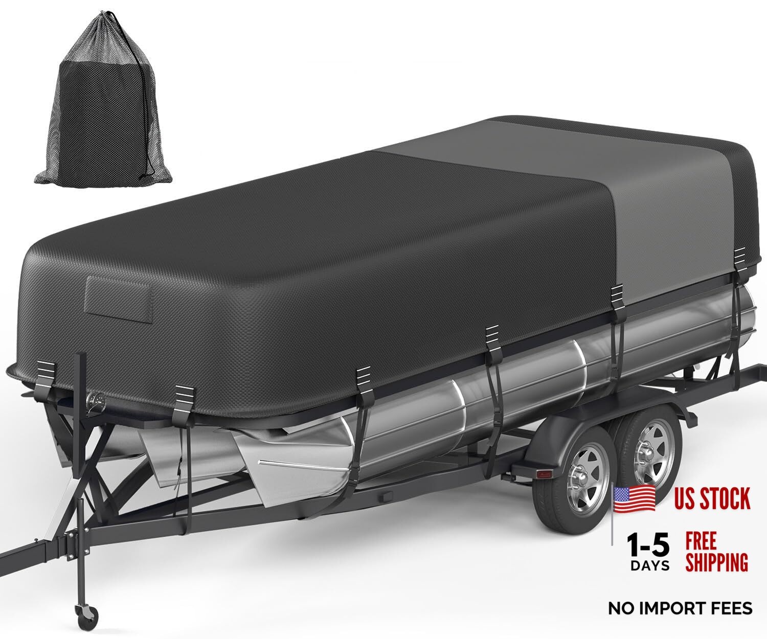 5-Ply 1600D+1200D Pontoon Boat Gray+Black Length:21'-24' Beam Width: up to 102"