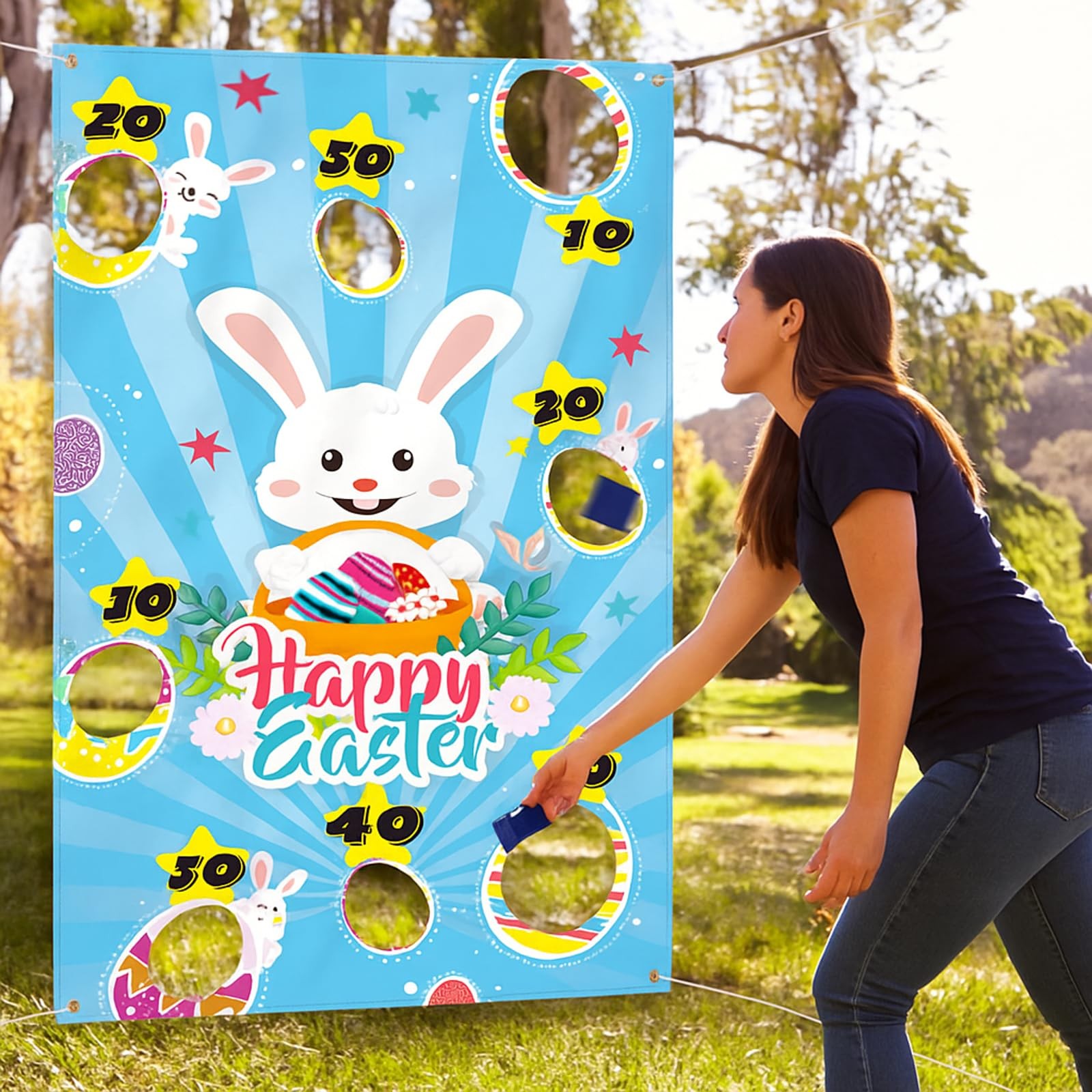 Easter Toss Game with 3 Bean Bags, Easter Bunny Party Game for Adults Party Su..