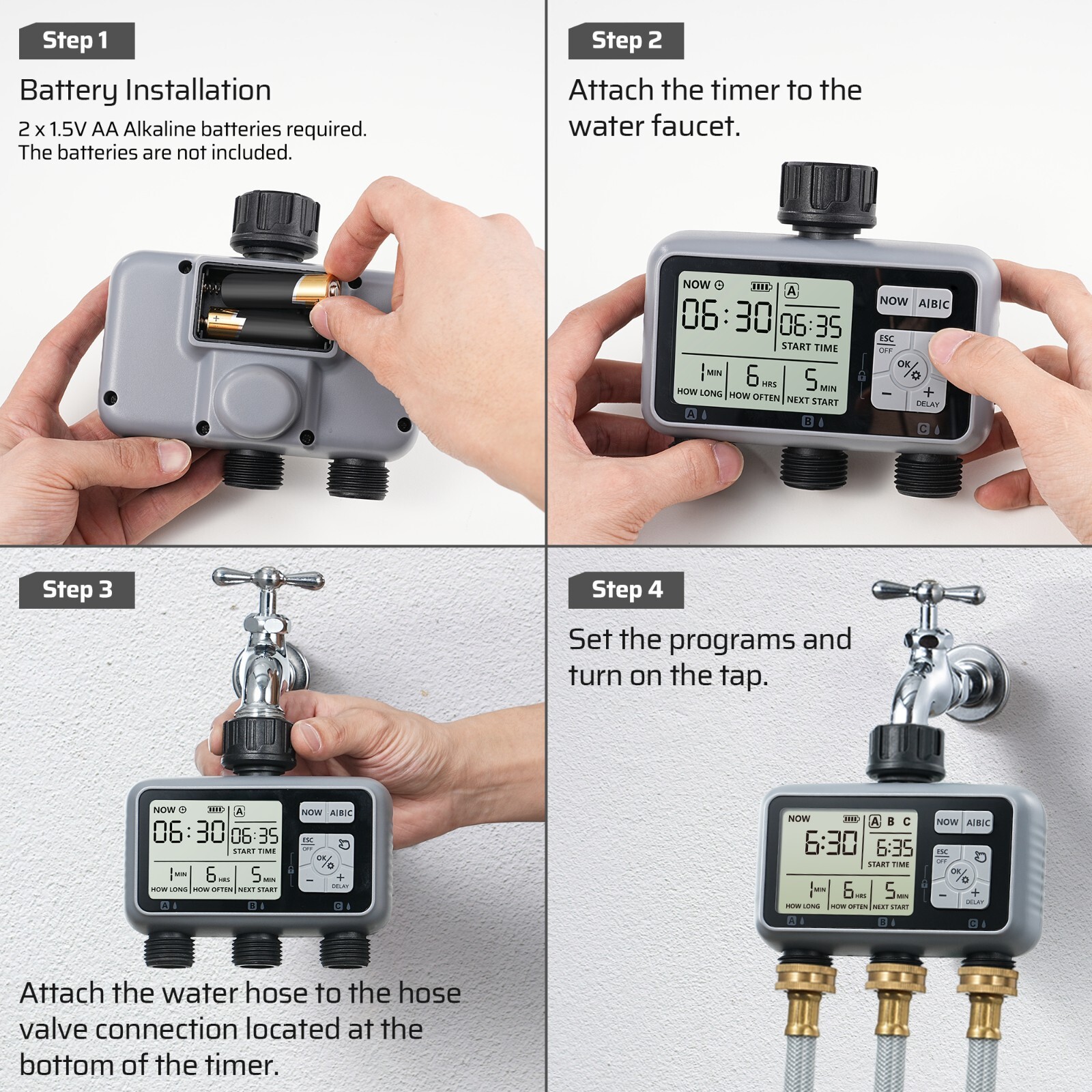 DEWENWILS 3 Zone Sprinkler Timer, Outdoor Water Timer, Programmable Hose Faucet