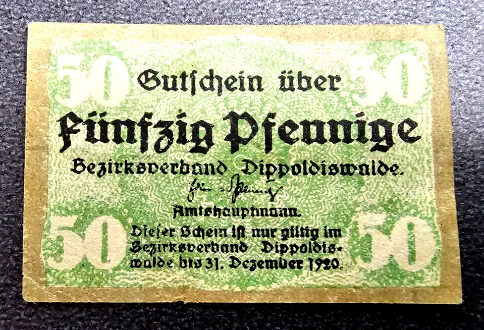 DIPPOLDISWALDE NOTGELD 50 PFENNIG 1920 EMERGENCY MONEY GERMANY BANKNOTE (33263)