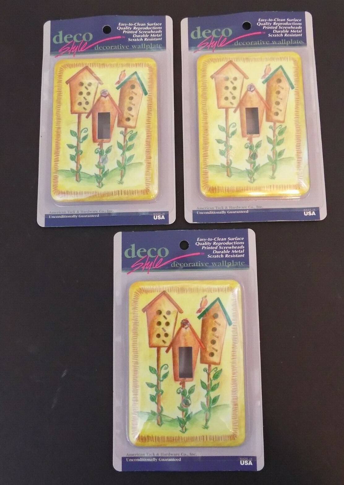 Lot Of 3~AmerTac~Deco Style Single Switch Wallplate~Bird~Birdhouses~Made In USA