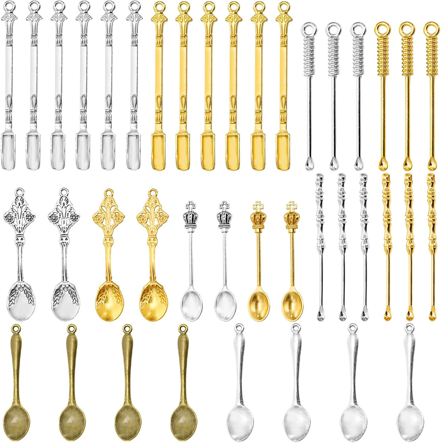 Mini Metal Spoons Set - 40 Tiny Shovel Spoons for Spices, Crafts, and Jewelry