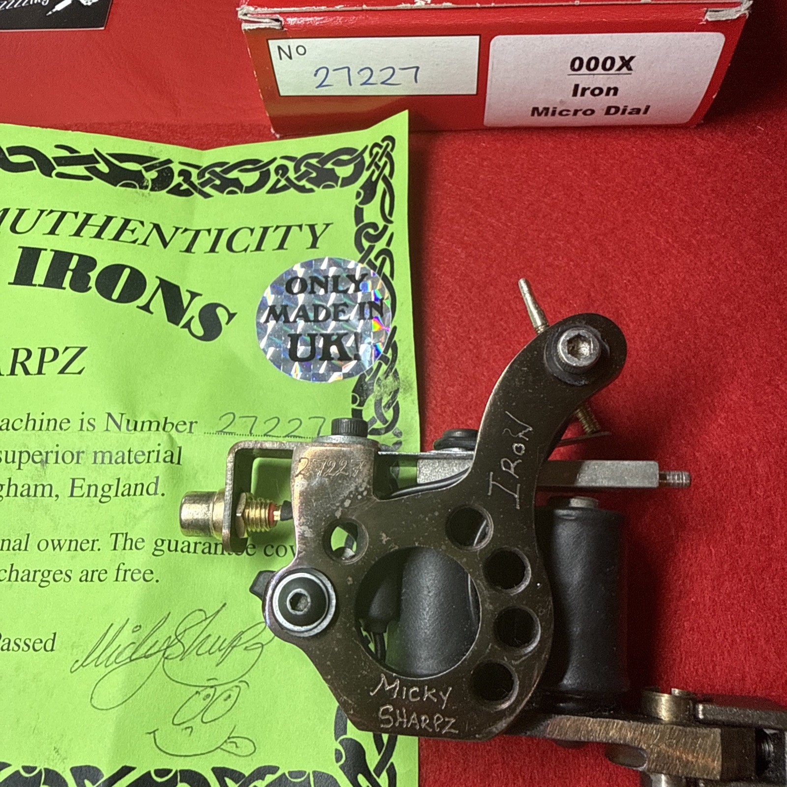 Micky Sharpz Iron Micro Dial Tattoo Machine 2017 Certificate of Authenticity