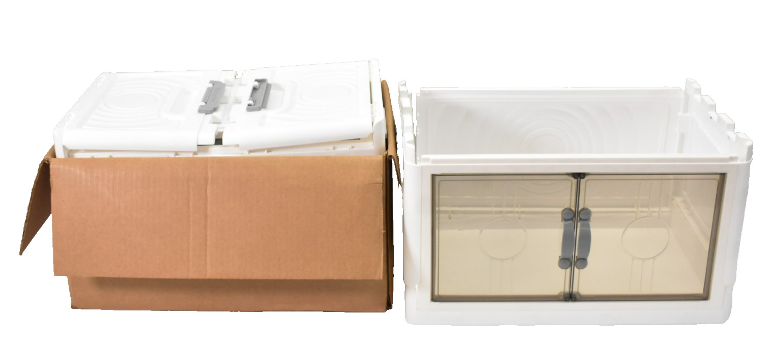 6 Tier Stackable Storage Boxes w Wheels White Plastic w 2 Doors Replacement