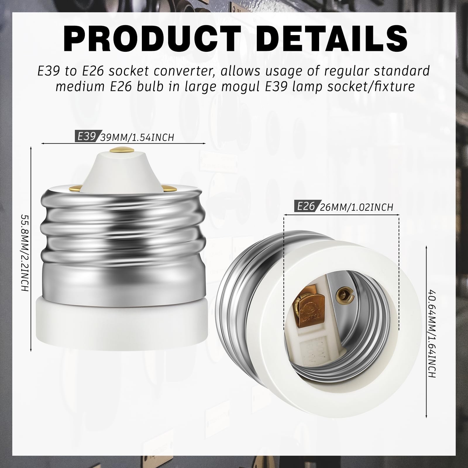 4 Pack E39 to E26 Socket Converter, Ceramic Mogul to Medium Base Adapter, 660W H