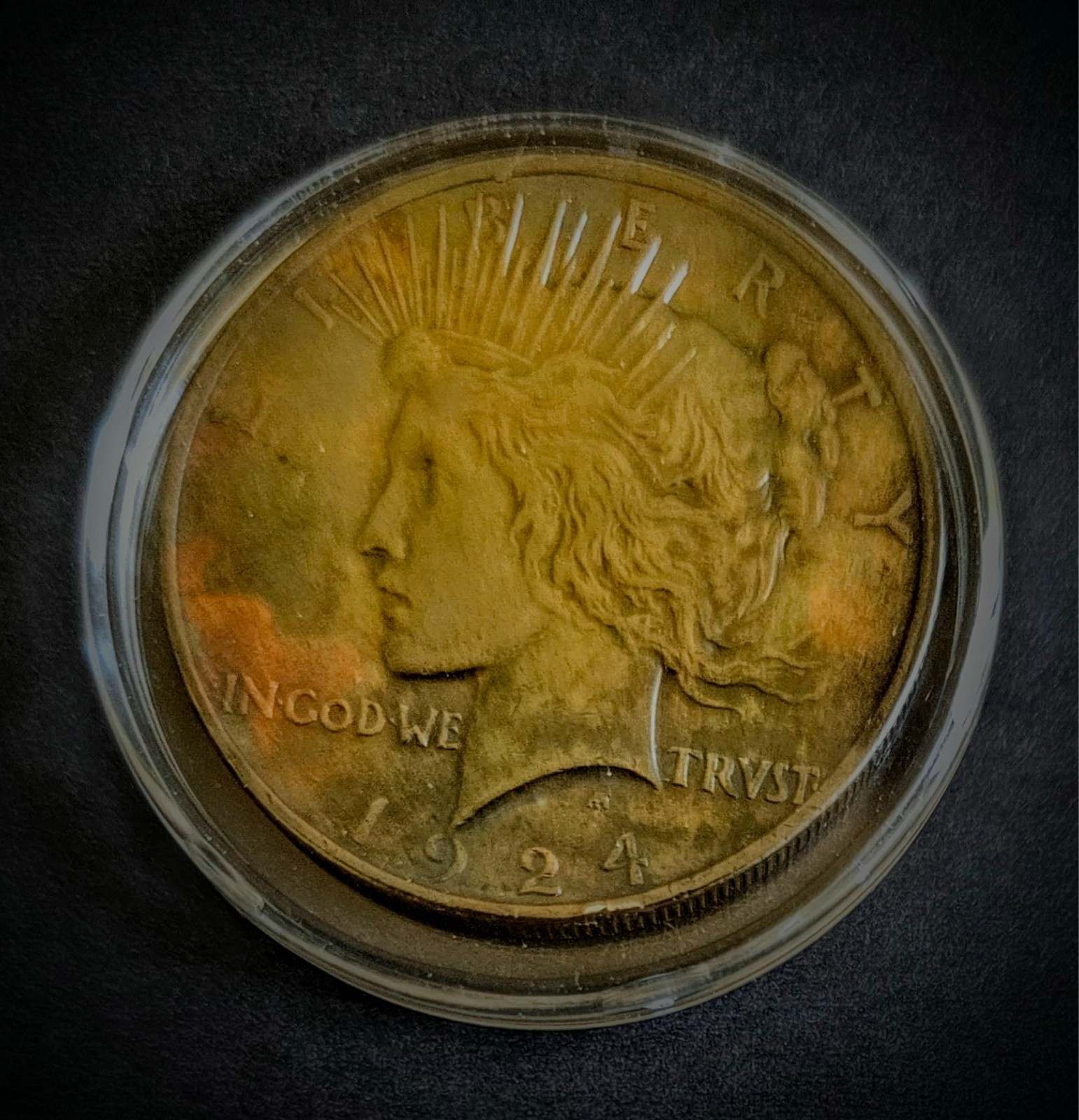 1924 Silver PEACE Dollar Coin Liberty $1 United States Rainbow Monster Toned