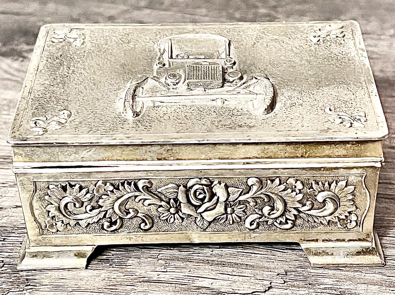 Silver model T car jewelry box trinket