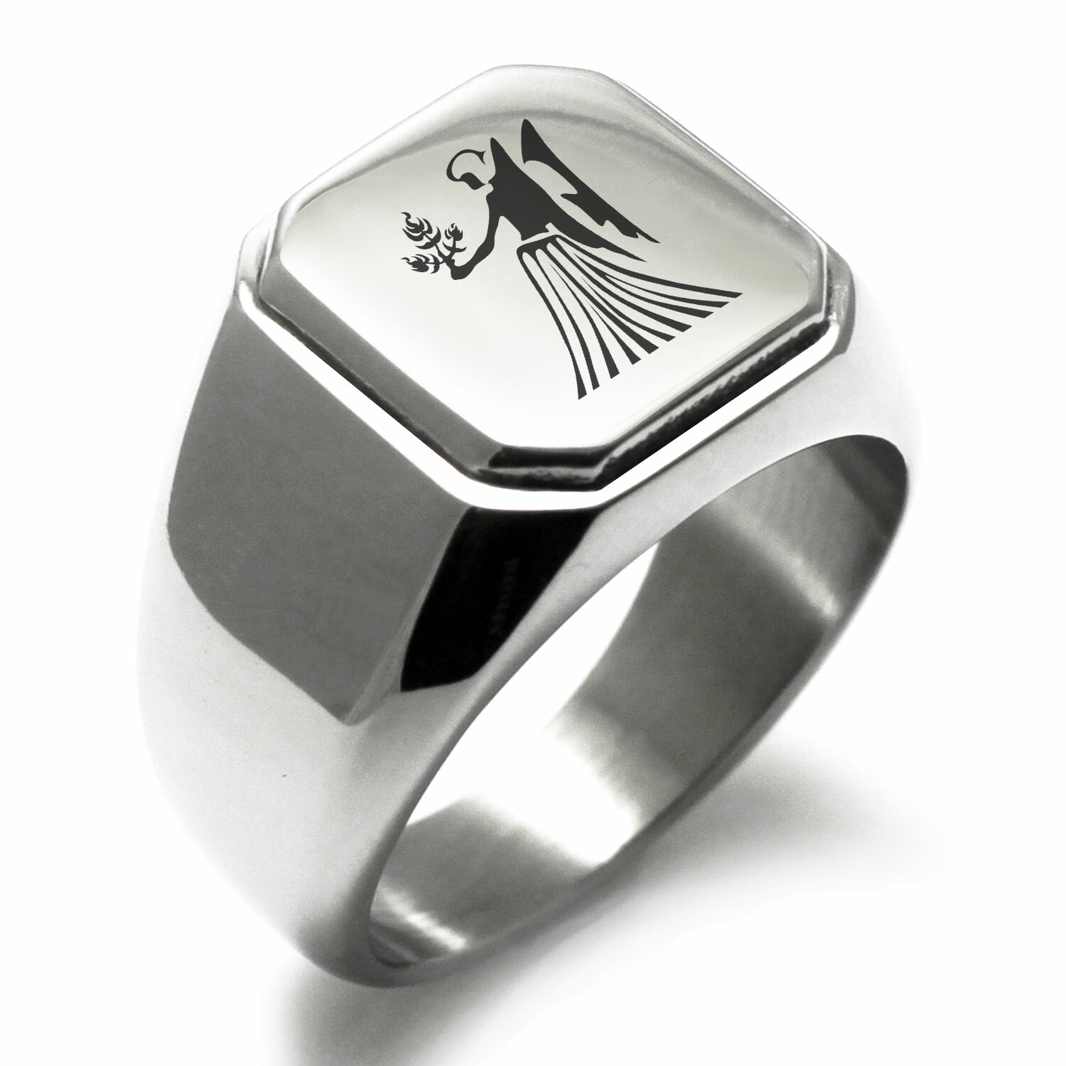 Stainless Steel Virgo Astrology Icon Mens Square Biker Style Signet Ring