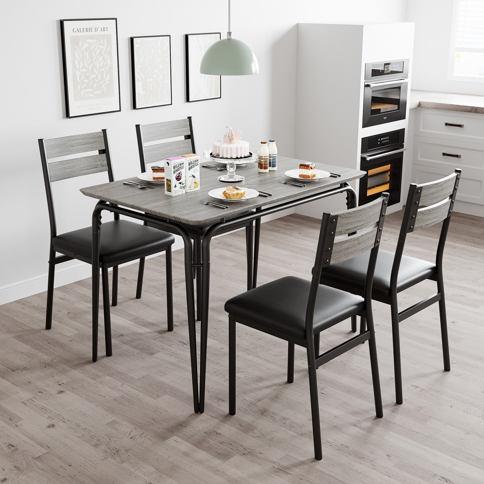 5 Piece Dining Table Set Home Kitchen Breakfast Wooden Top Table with Chairs