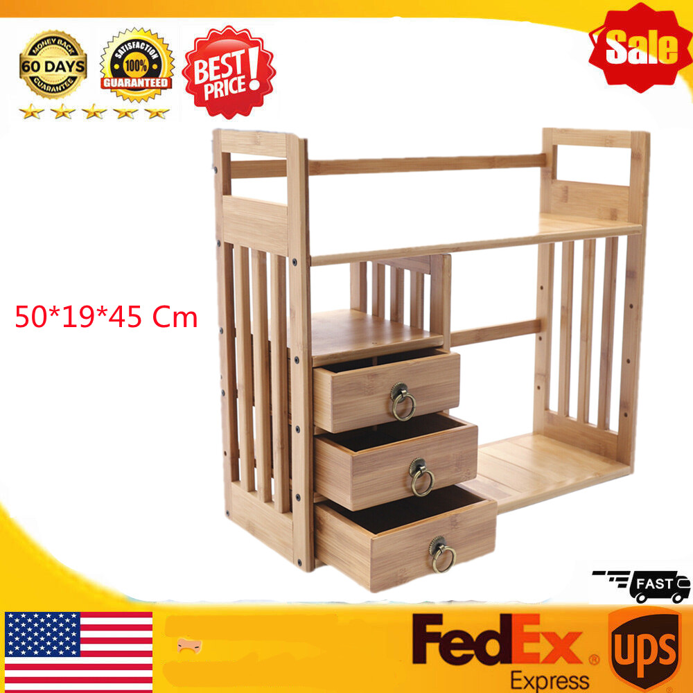 Adjustable Natural Wood Dasktop Bookshelf Bamboo Desk Storage Display Organizer