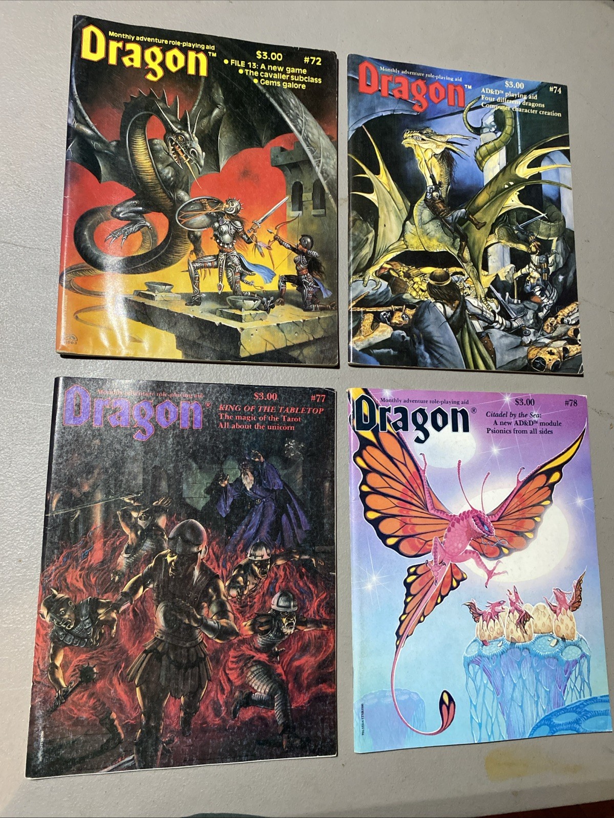 TSR Dragon Magazine #72,74,77,78 (Lot of 4 Magazines!) in excellent condition
