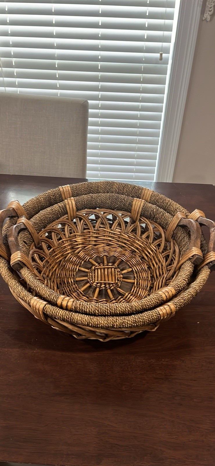 Set Of 2 Wicker Woven Baskets With Handles