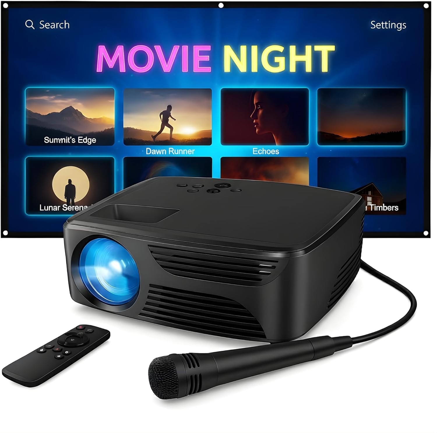 Mini Bluetooth Projector with Screen, Karaoke Microphone & Remote Control