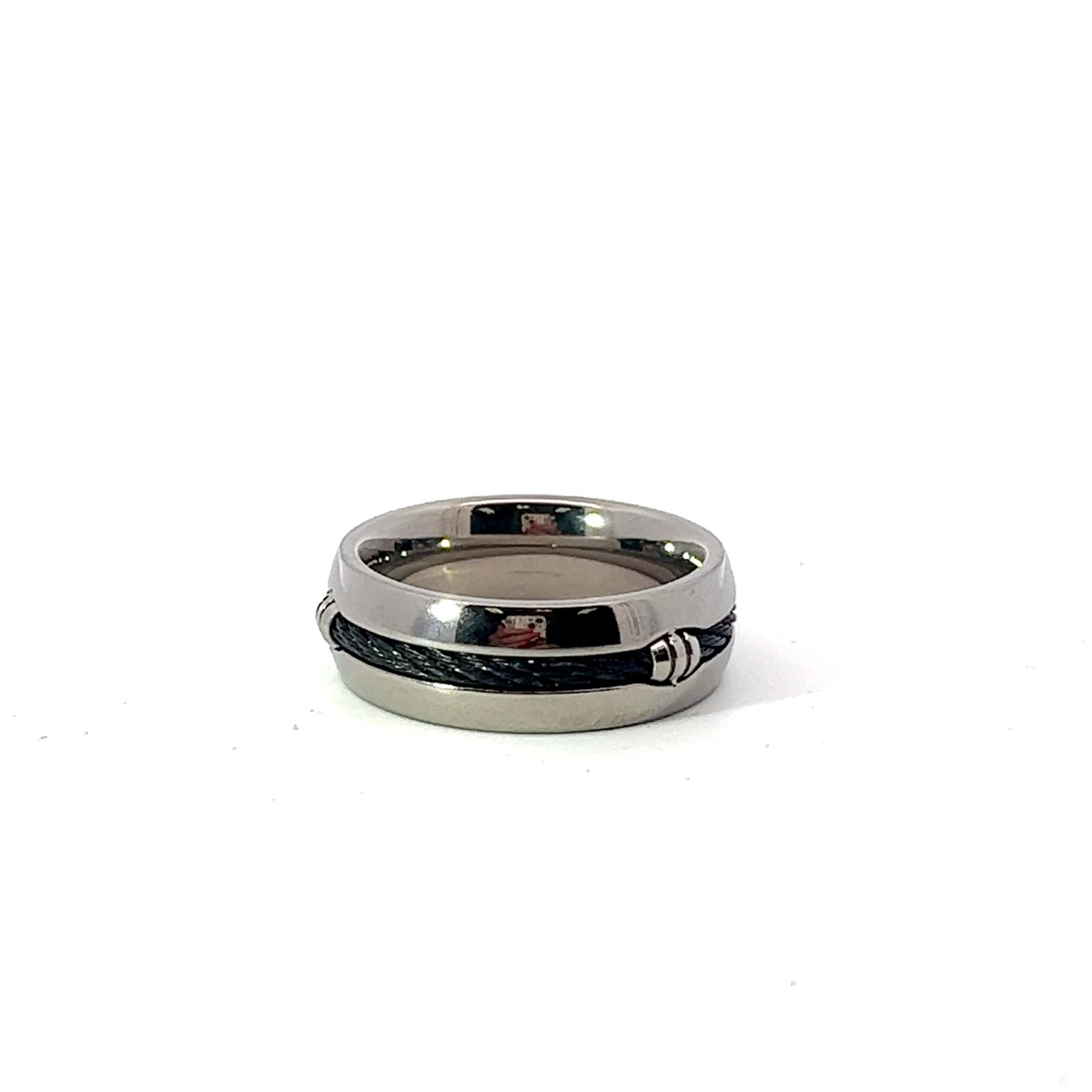 Titanium Black Cable Inlay 7mm Band Ring