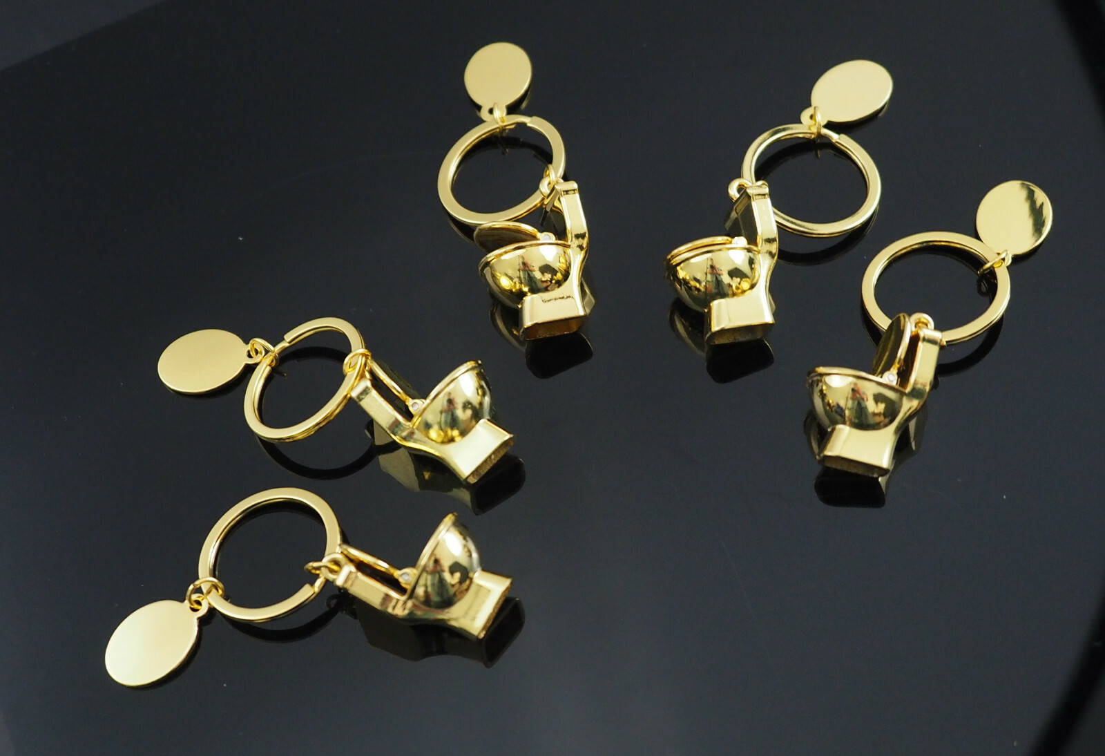 5x PCS - Miniature Toilet Bowl Keychain Gold Color Funny Gag Joke Bathroom Gift