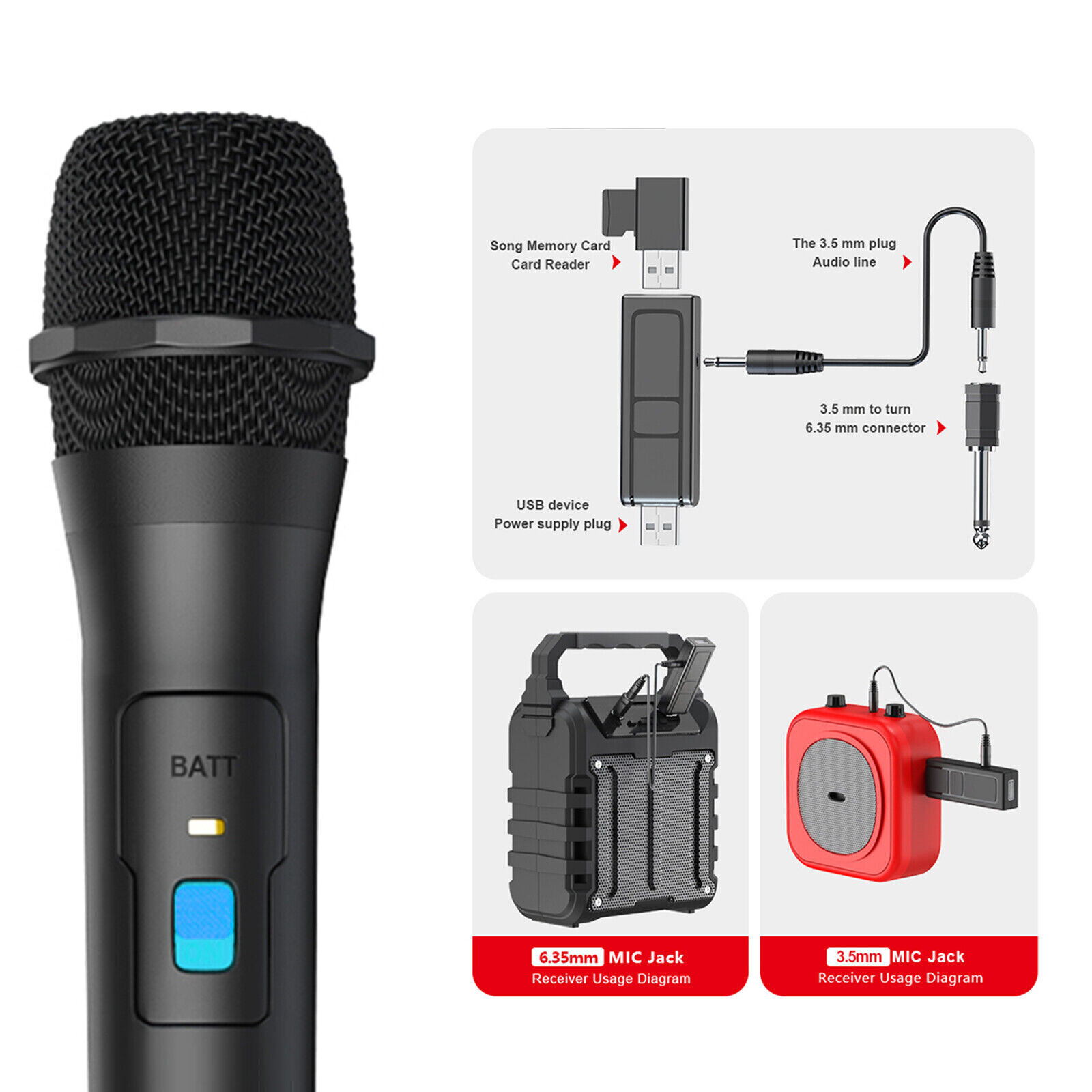 Professional VHF Wireless Microphone Handheld Mic System Karaoke W/Receiver US
