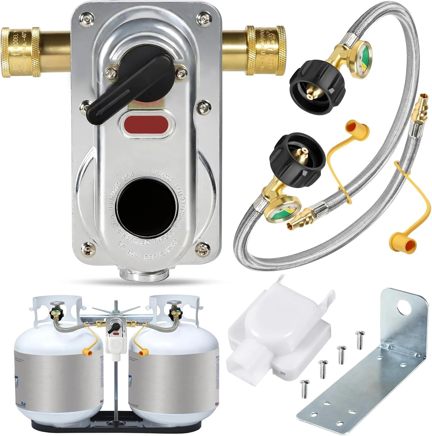 2-Stage Automatic Changeover LP Propane Gas Regulator with Two 12" RV Pigtail Pr