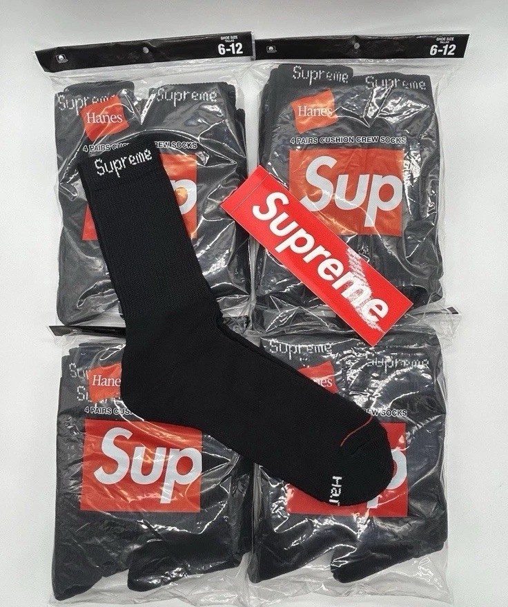 100% Authentic Supreme Hanes Black Socks(Single) Plus Supreme Sticker Lot Bundle
