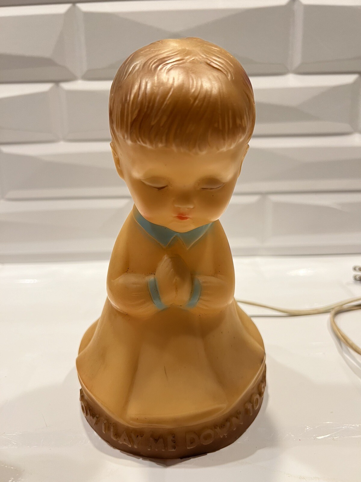 Vintage rubber nightlight little boy praying.  “ now I lay me down to sleep”
