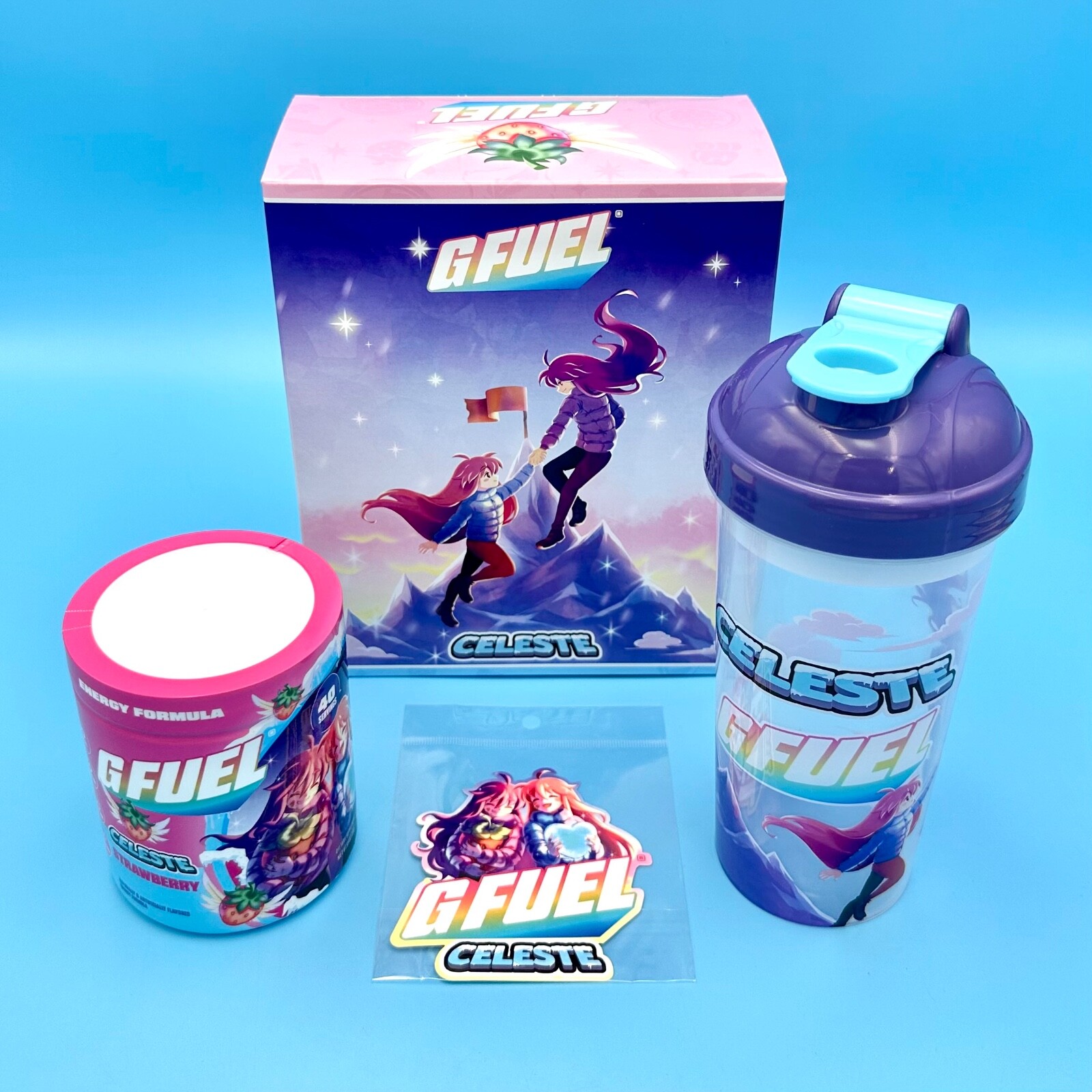 G Fuel Celeste Strawberry Madeline and Badeline Collector's Box Tub Shaker Cup
