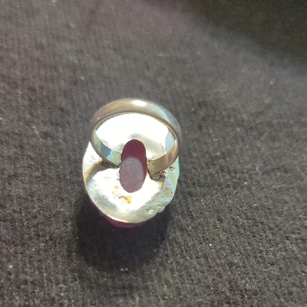 Silver Plated Faceted Pink Agate Gemstone Oval Statement Ring - Size 7.5