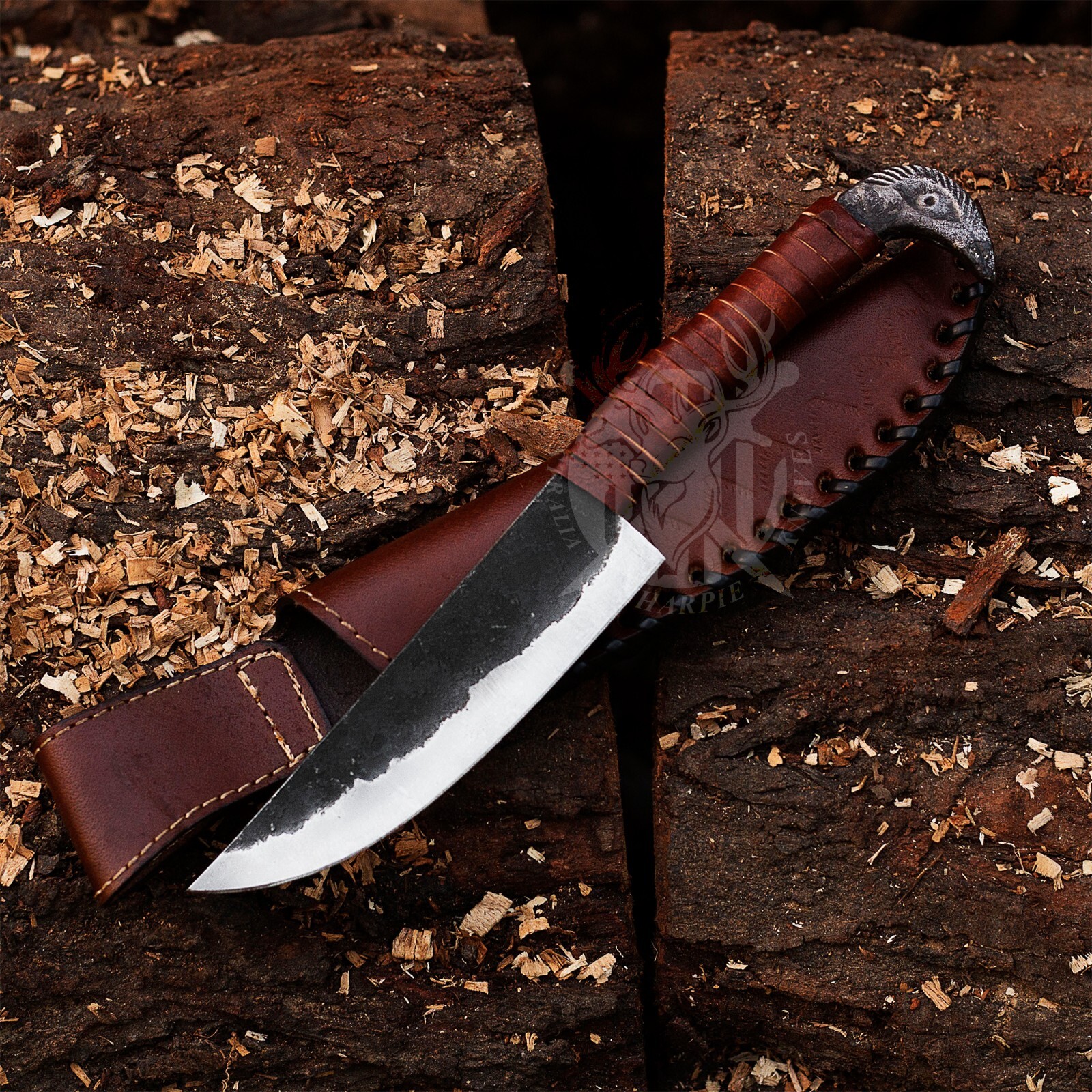 Sharp Hunting Camping Tactical Razor Bowie Knife Survival Tool w Leather Sheath