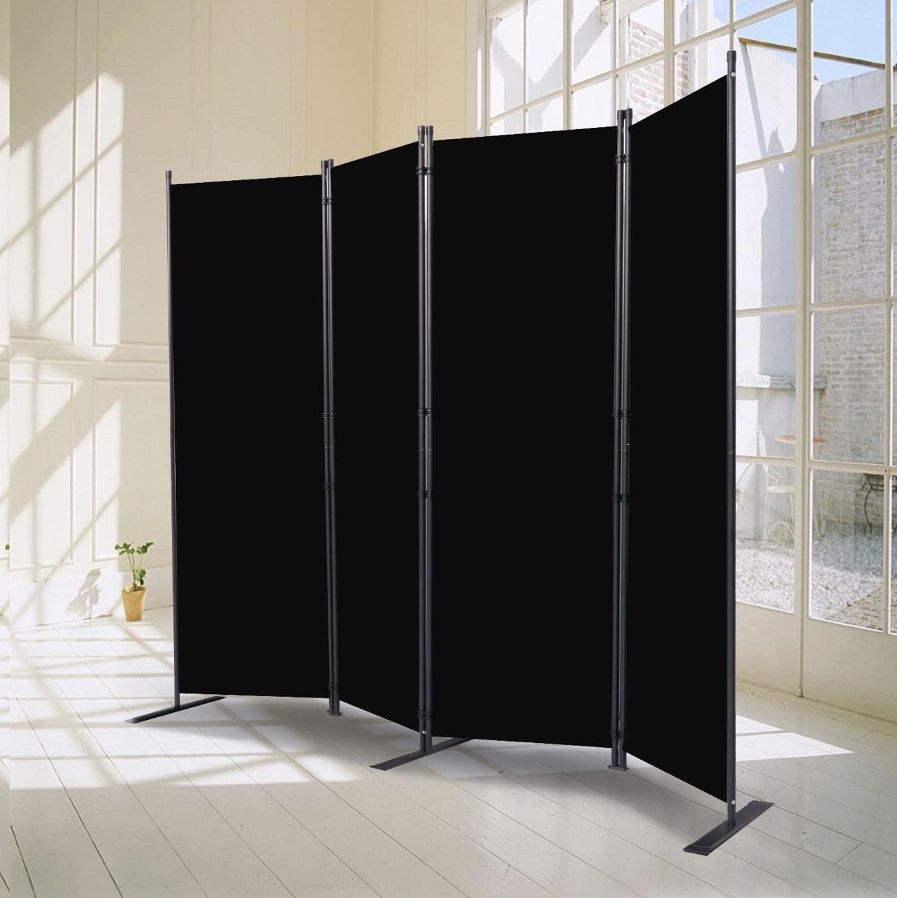 CHOSENM Room Divider 4 Panel Folding Privacy Screens with Wider Feet 6 Ft Por...