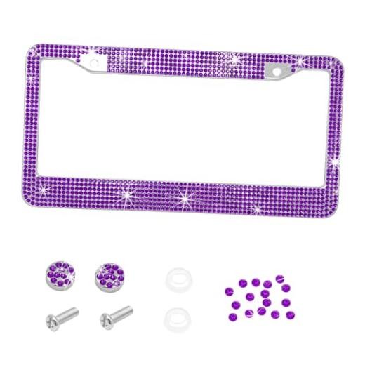 Bling Car License Plate Frame, Sparkly Stainless Steel Auto License Dark Purple