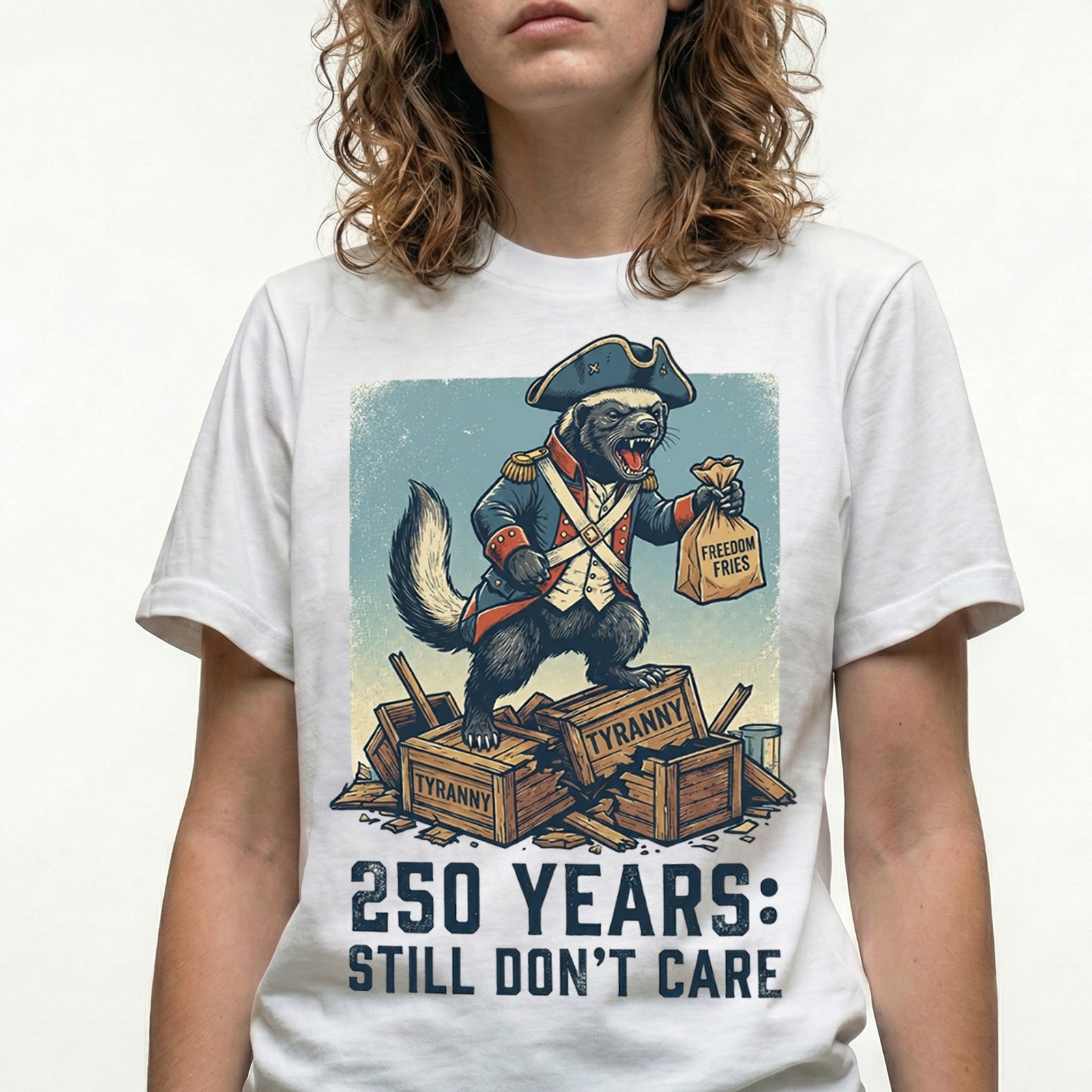 Honey Badger Freedom Fries Years Still Dont Care Funny Vintage T-Shirt