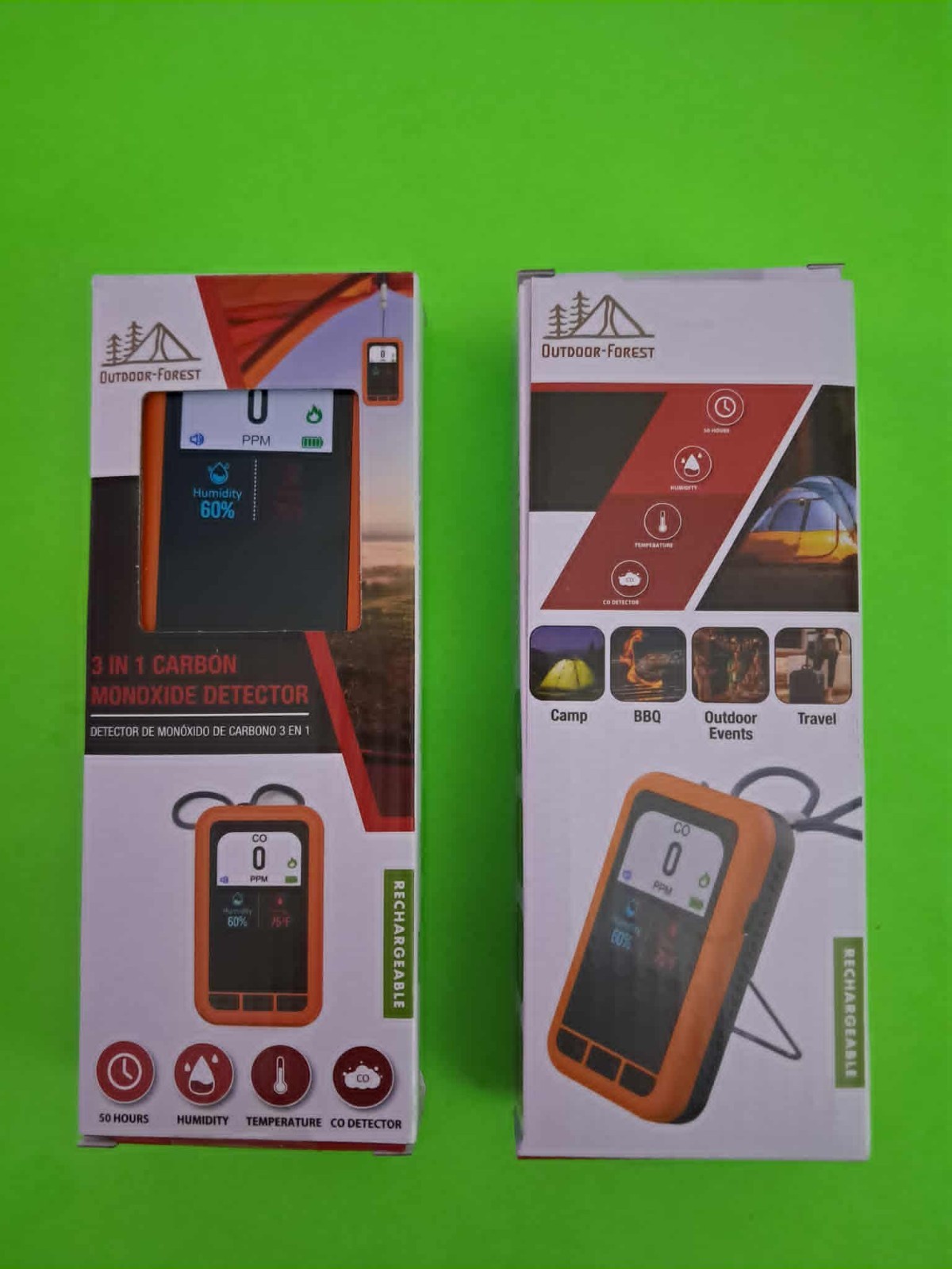 NEW - Portable 3 In 1 Carbon Monoxide / Temp / Humidity Detector Rechargeable